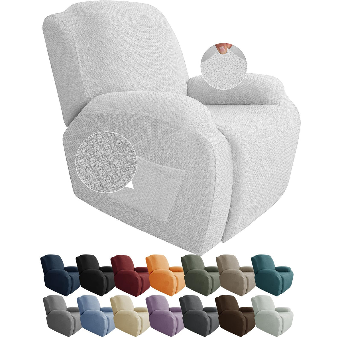 JIVINER 4-Piece Recliner Chair Covers Stretch Jacquard Chair Covers for Reclining Chair Recliner Slipcovers for Living Room Soft Recliner Protector with Pocket (Recliner,Dark Coffee)