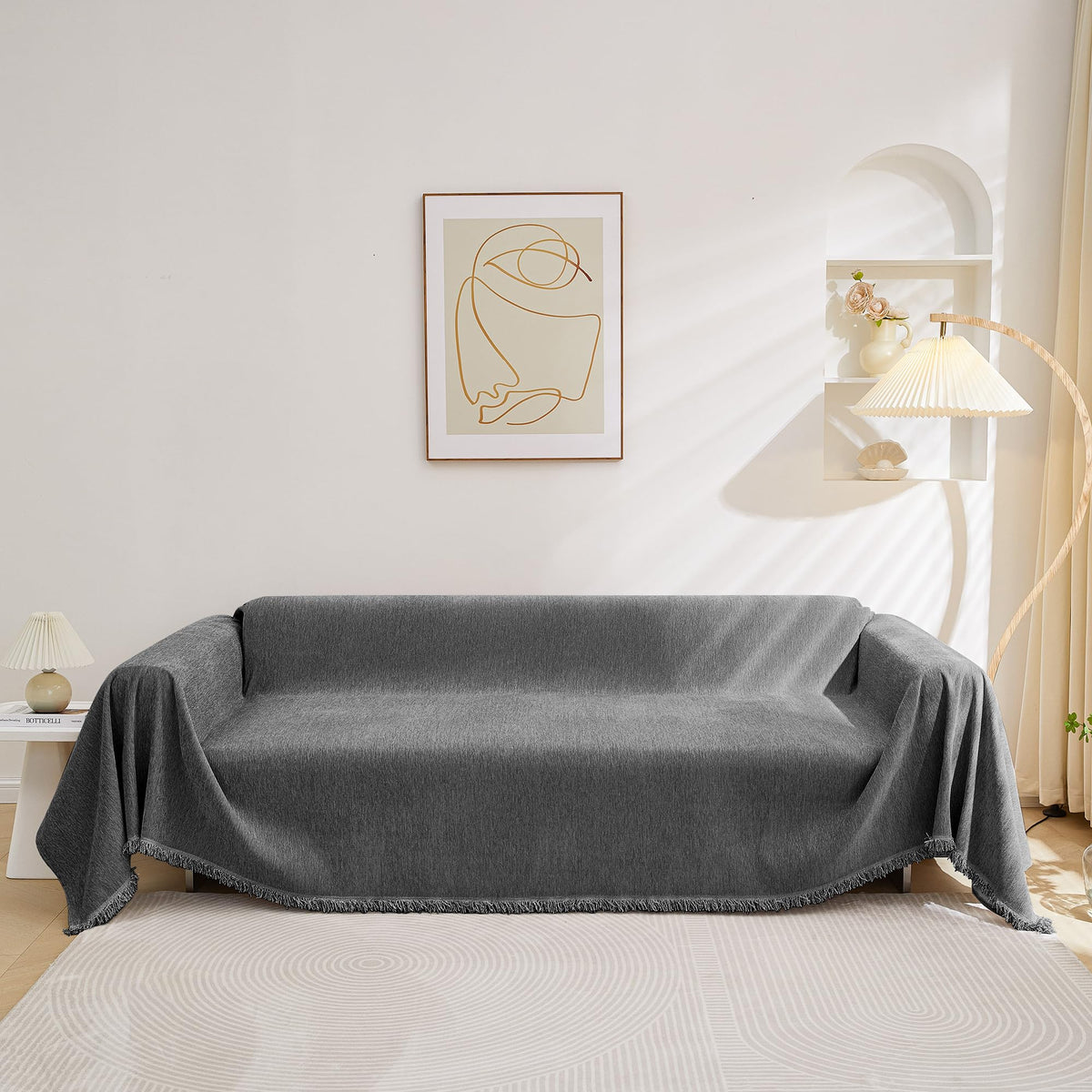 MEETSKY Oversized Chair Cover Washable Armchair Sofa Cover for Dog, Couch Protector for Sofa Single Cover, Small Couch Cover Sofa Throw Cover with Tassel, 71" x 91", Beige