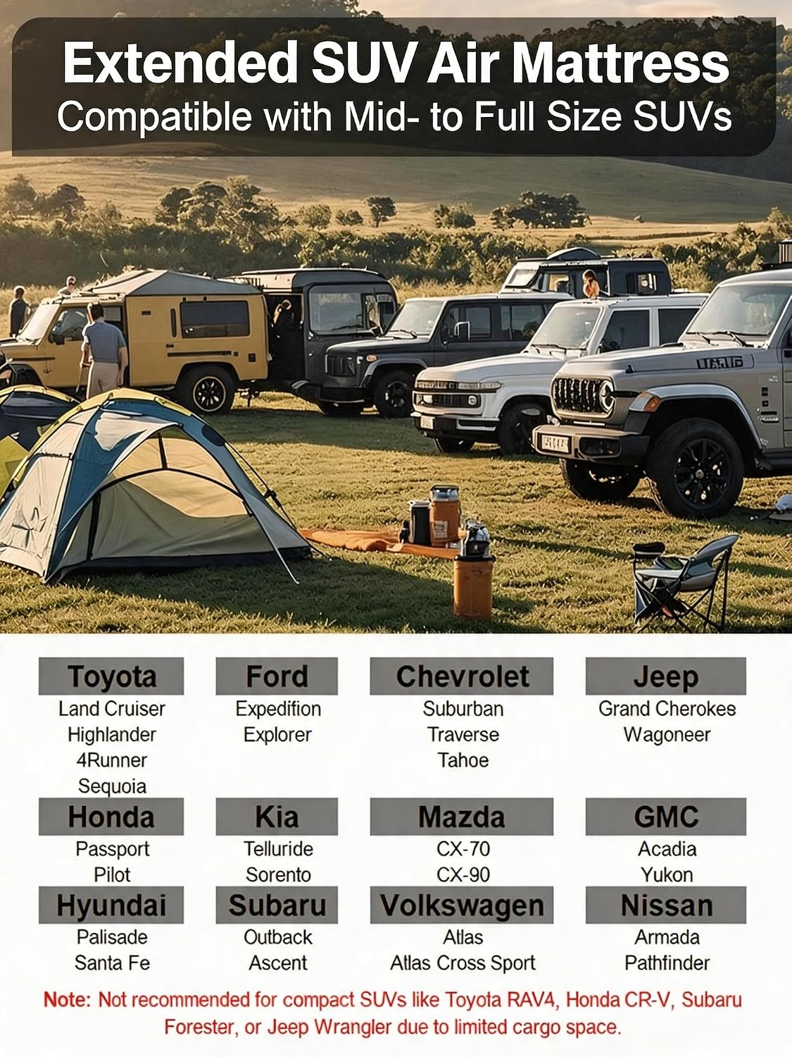 Umbrauto 78.7" Inflatable Air Mattress for Mid- and Full-Size SUV, Van Sleeping Airbed for Back Trunk with Back Seat Folded, Car Camping Travel Pad with Electric Pump, Pillows, Repair Patch Kit