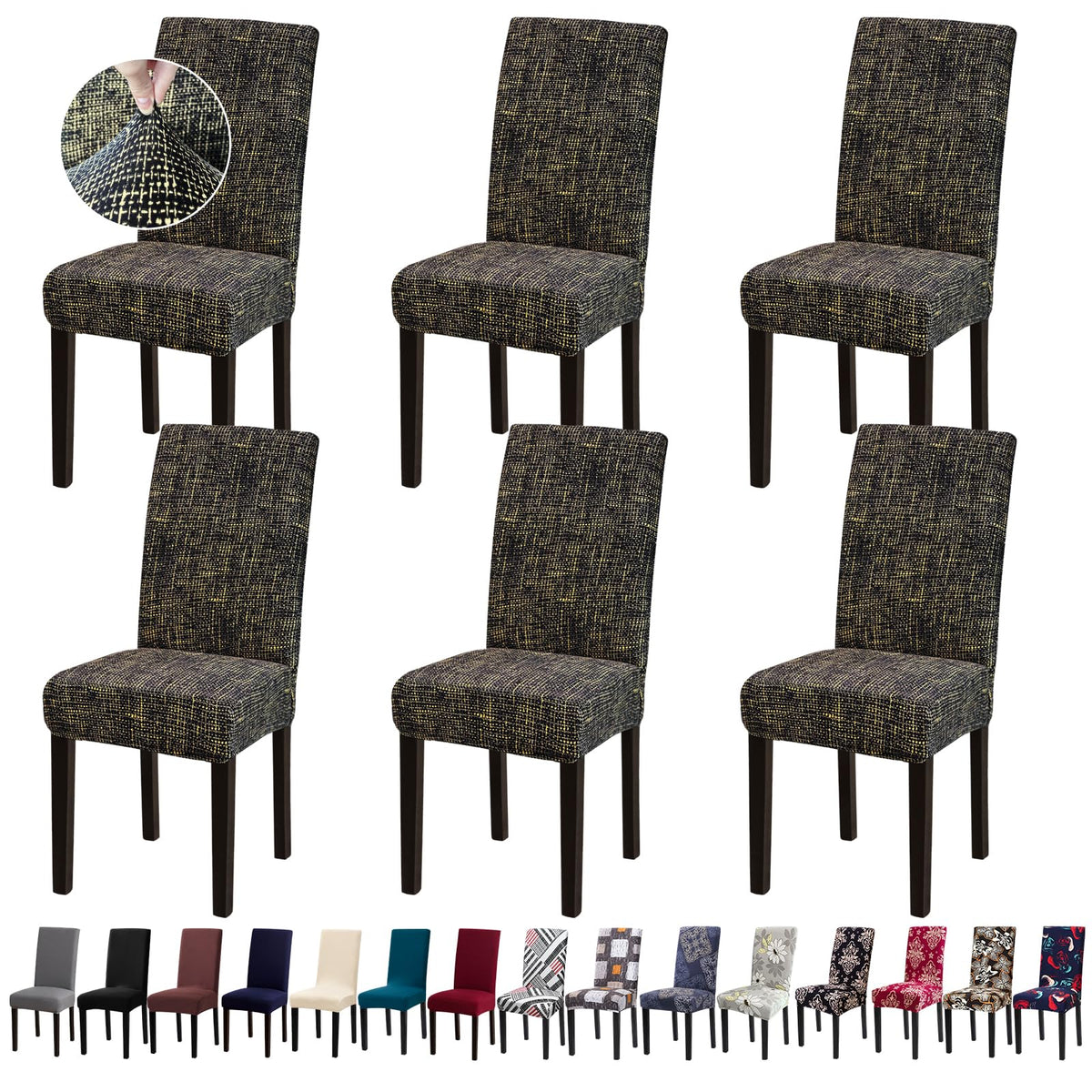 Chair Covers, Stretch Dining Room Chair Covers Set of 6, Removable Washable Dining Chair Slipcovers for Home, Hotel, Banquet