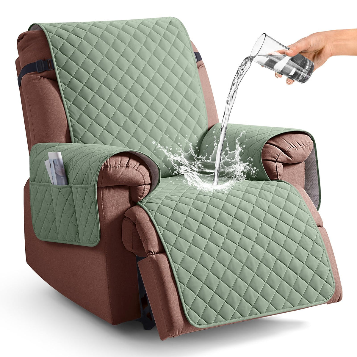 KinCam 100% Waterproof Recliner Chair Cover, Reclining Couch Covers for Pets, Dogs, Recliner Couch Slipcover Furniture Protector with Elastic Straps for Kids(23.6", Chocolate)