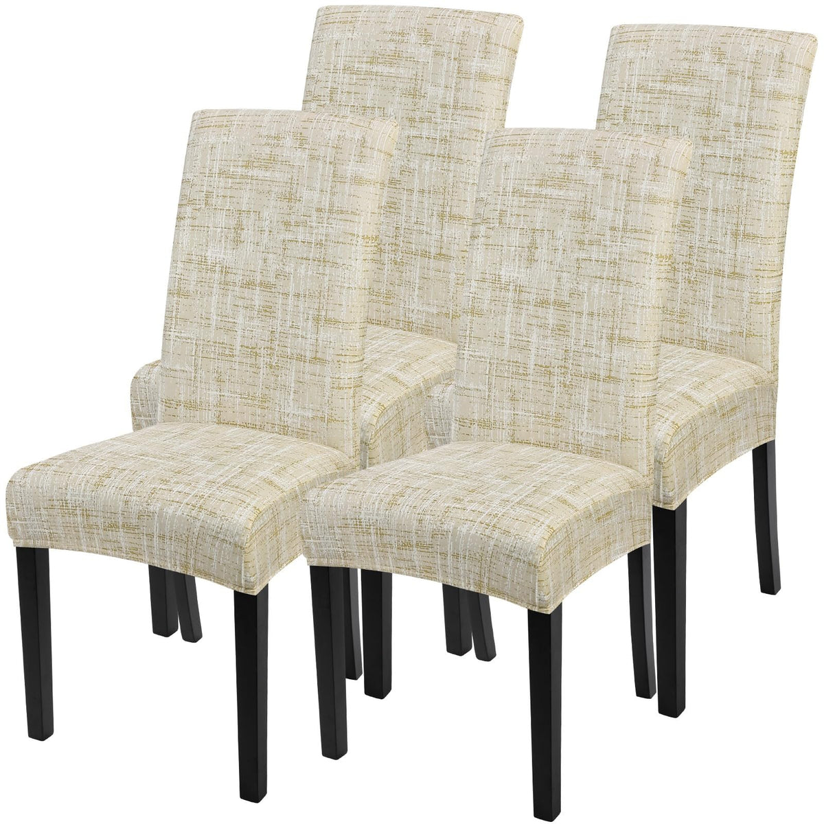 SearchI Dining Room Chair Covers Set of 6, Stretch Jacquard Parsons Chair Slipcovers Super Fit Removable Washable Kitchen Chair Protector Cover for Dining Room, Hotel, Ceremony (Beige Rhombus)