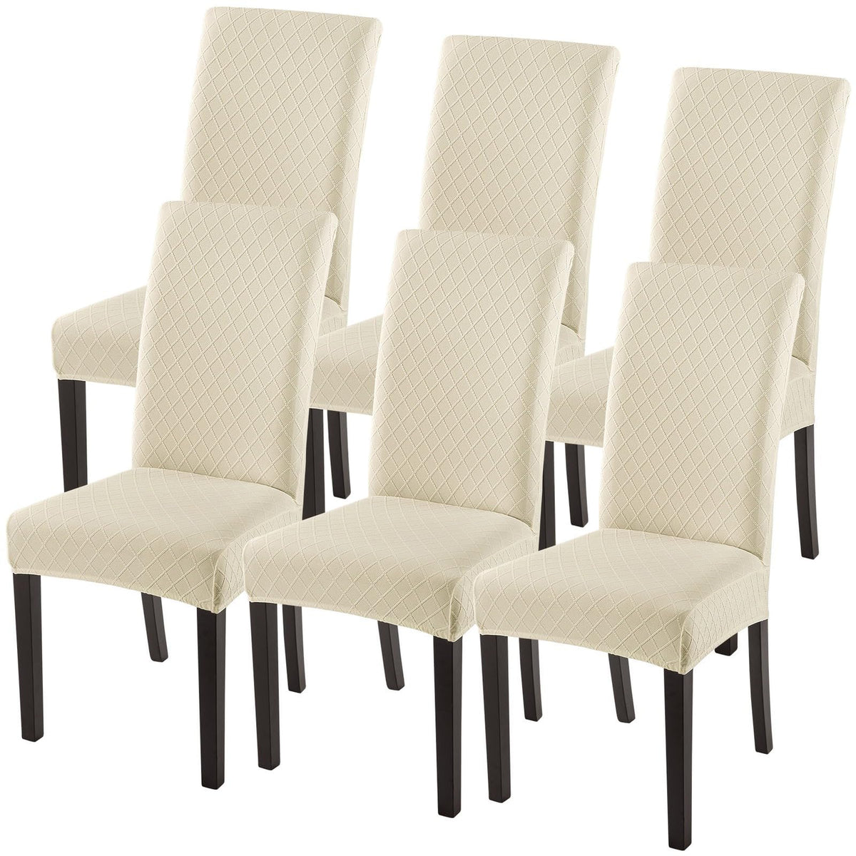 SearchI Dining Room Chair Covers Set of 6, Stretch Jacquard Parsons Chair Slipcovers Super Fit Removable Washable Kitchen Chair Protector Cover for Dining Room, Hotel, Ceremony (Beige Rhombus)
