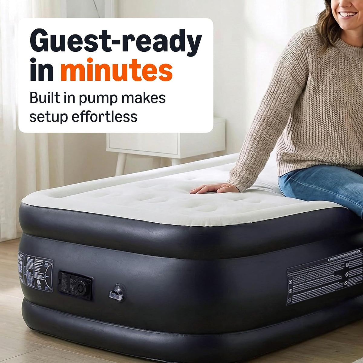Amazon Basics Inflatable Air Mattress with Built-in Electric Pump, Twin Size, 18-Inch Height, for Camping or Travel