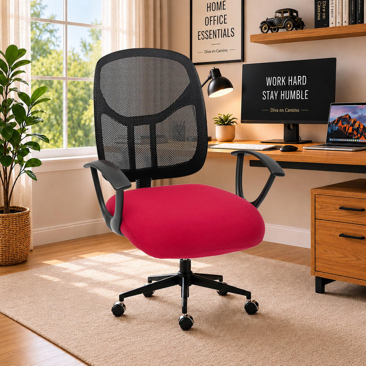 DIVA EN CAMINO DEC Water-Resistant Stretchable Desk Office Chair Seat Cushion Covers - Universal Spandex Computer Chair Slipcover - Removable Washable Cushion Protectors for Dogs, Cats, Black