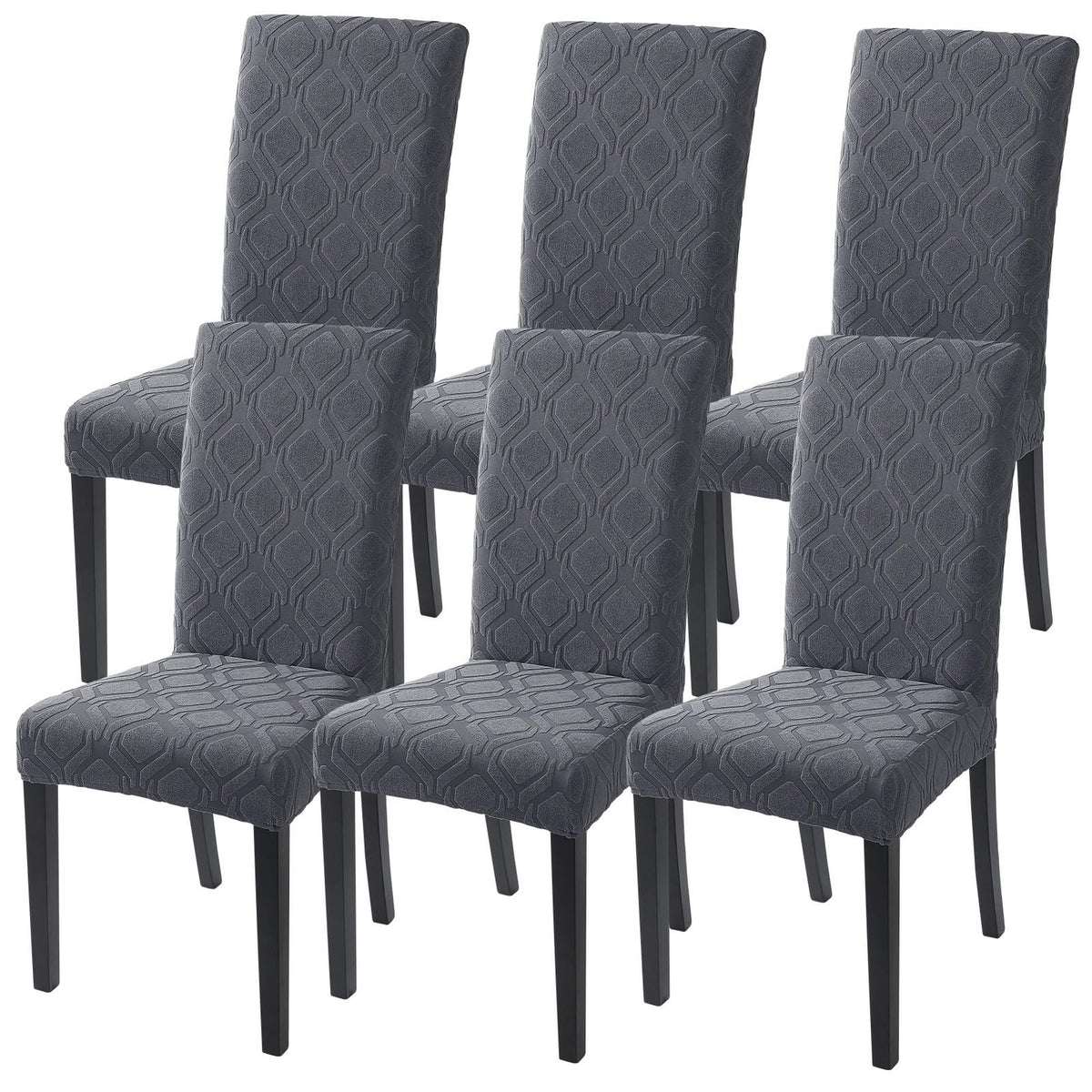 SearchI Dining Room Chair Covers Set of 6, Stretch Jacquard Parsons Chair Slipcovers Super Fit Removable Washable Kitchen Chair Protector Cover for Dining Room, Hotel, Ceremony (Beige Rhombus)