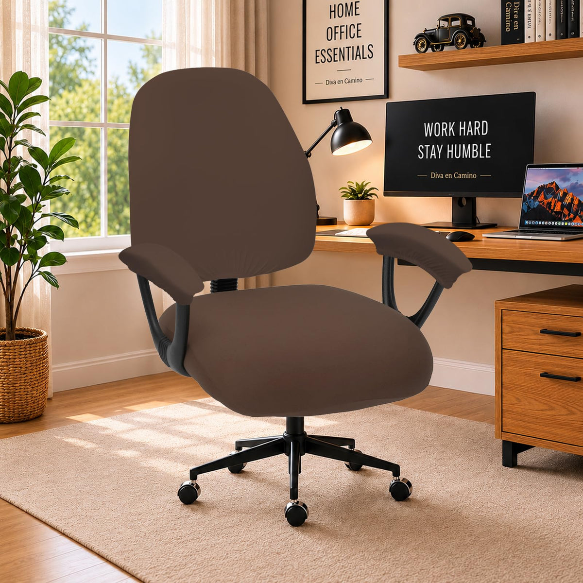 DIVA EN CAMINO DEC Water-Resistant Stretchable Desk Office Chair Seat Cushion Covers - Universal Spandex Computer Chair Slipcover - Removable Washable Cushion Protectors for Dogs, Cats, Black
