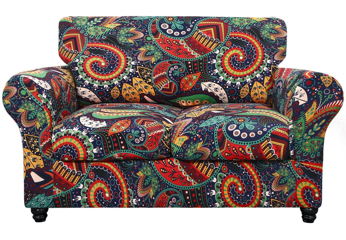 SearchI Stretch Sofa Cover Printed Couch Covers, Floral Pattern 2 Piece Armchair Slipcover with Separate Chair Cushion Cover, Washable Furniture Protector for Living Room(Armchair, Ball Flower)
