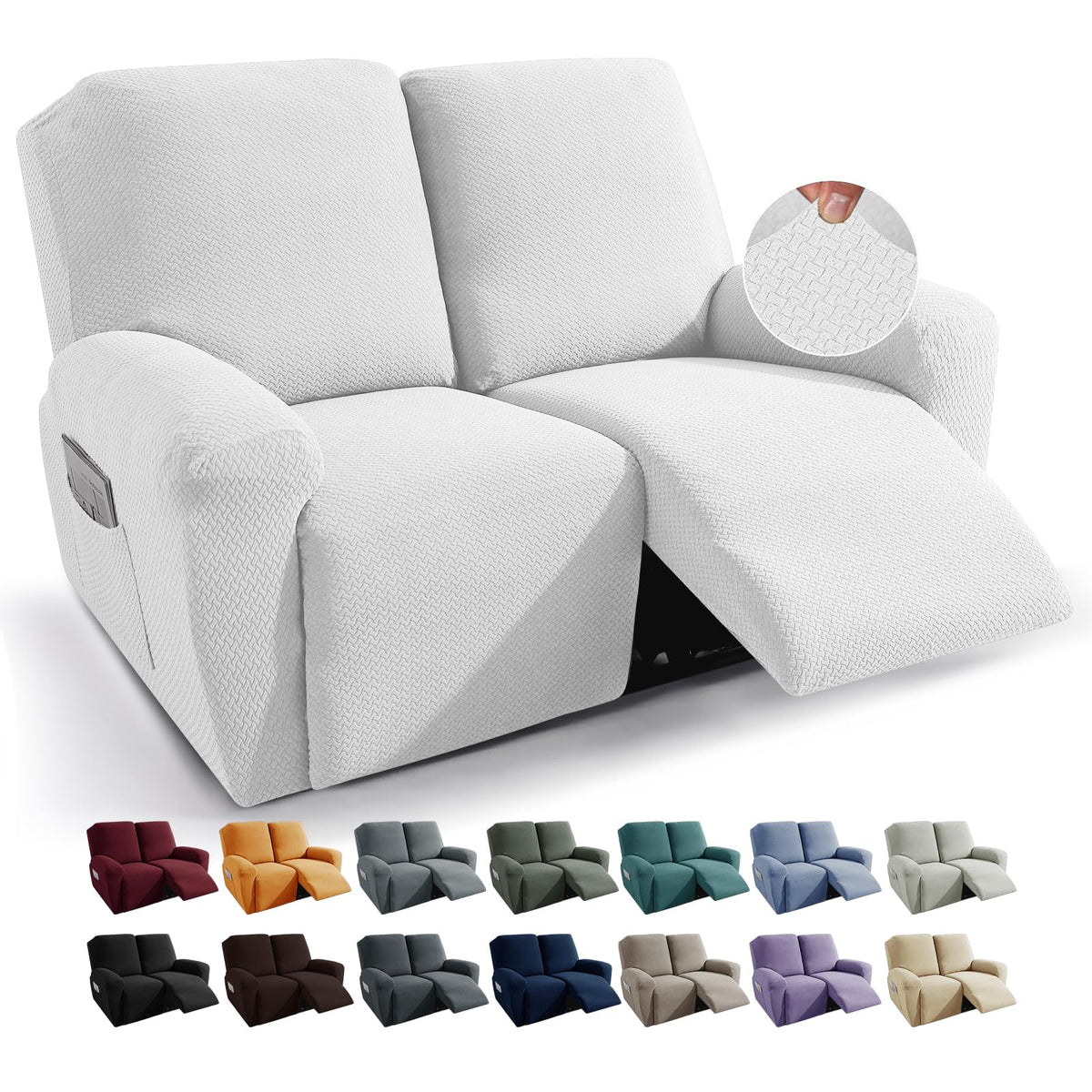 JIVINER 4-Piece Recliner Chair Covers Stretch Jacquard Chair Covers for Reclining Chair Recliner Slipcovers for Living Room Soft Recliner Protector with Pocket (Recliner,Dark Coffee)