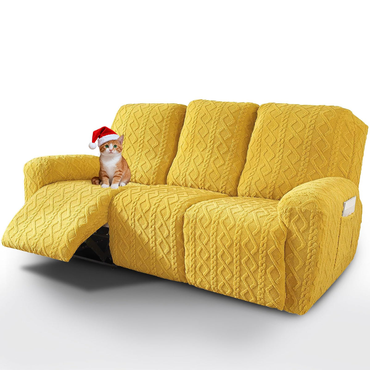vctops 4 Pieces Recliner Chair Covers, Geometric Jacquard Plush Recliner Slipcovers Soft Fuzzy Sofa Couch Cover Anti-Slip Furniture Protector with Elastic Bottom for Kids Cats Dogs (Cream,1 Seat)