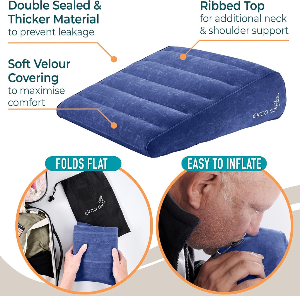Circa Air Inflatable Wedge Pillow for Traveling – Travel Wedge Pillow for Sleeping. Extra Wide 27" Portable Bed Wedge Pillows for Sleep Apnea, Acid Reflux, Leg, Back and Knee Support, Blow up Wedge