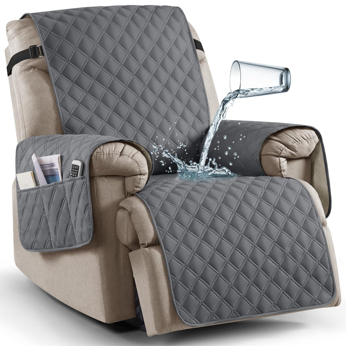 Ruaozz 100% Waterproof Recliner Chair Covers, Non-Slip Reclining Covers for Recliner Chair Washable Chair Cover, Recliner Covers with Pockets for Kids, Dogs, Pets (Chocolate, 23'')