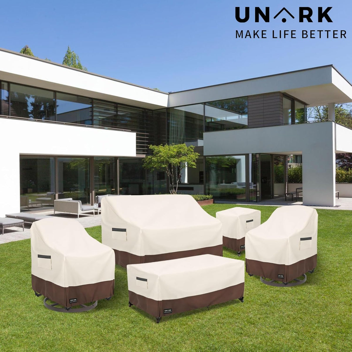 Outdoor Swivel Chair Covers Waterproof 2 Pack, Outdoor Chair Covers Patio Furniture Cover for Deck Patio Swivel Chair Heavy Duty, 30 W x 34 D x 36 H inches Beige and Brown