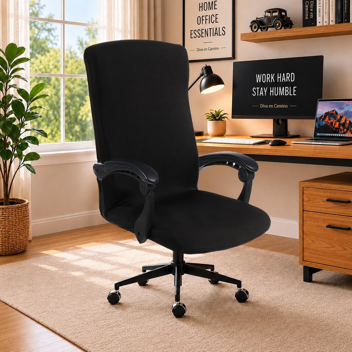 DIVA EN CAMINO DEC Water-Resistant Stretchable Desk Office Chair Seat Cushion Covers - Universal Spandex Computer Chair Slipcover - Removable Washable Cushion Protectors for Dogs, Cats, Black