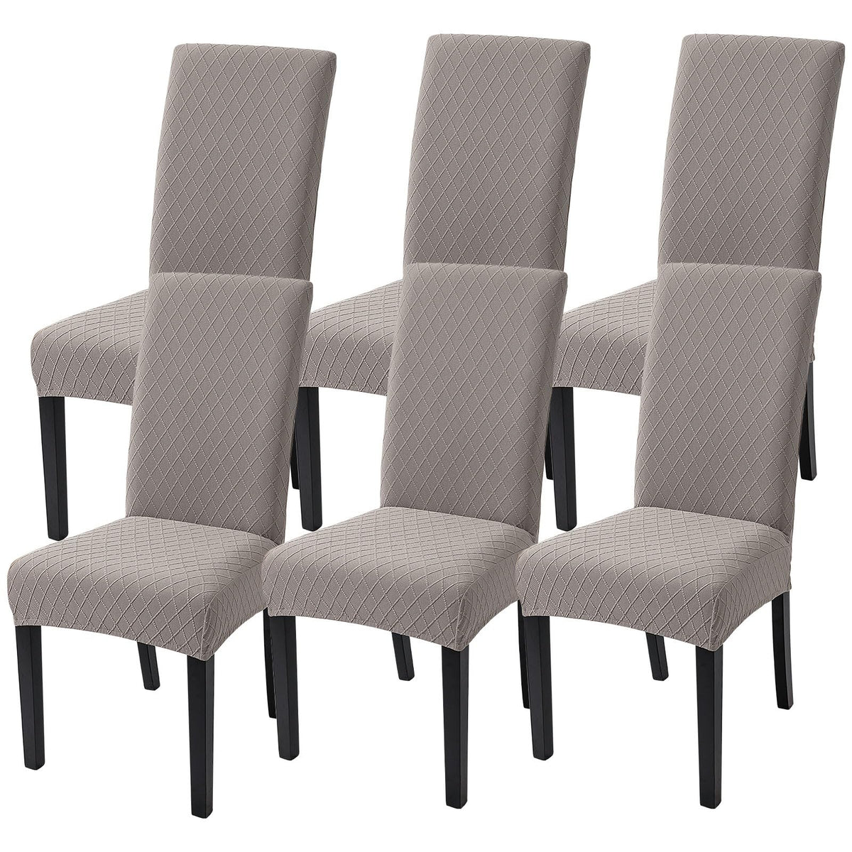 SearchI Dining Room Chair Covers Set of 6, Stretch Jacquard Parsons Chair Slipcovers Super Fit Removable Washable Kitchen Chair Protector Cover for Dining Room, Hotel, Ceremony (Beige Rhombus)