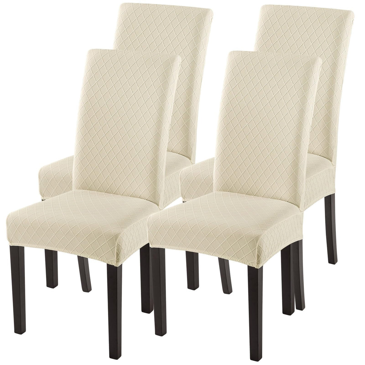 SearchI Dining Room Chair Covers Set of 6, Stretch Jacquard Parsons Chair Slipcovers Super Fit Removable Washable Kitchen Chair Protector Cover for Dining Room, Hotel, Ceremony (Beige Rhombus)