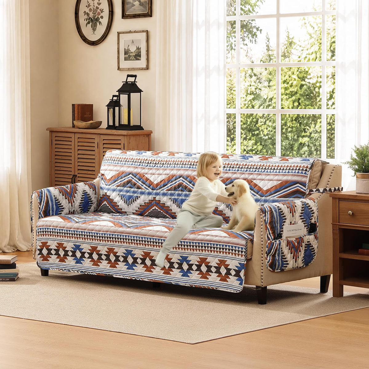 Boho Printed Recliner Chair Covers, Quilted Recliner Covers, Water-Repellent Lazy Boy Chair Covers, Pet Friendly ReclinerCover for Sofa, Washable ArmchairCovers (Recliner 22", Bohemia)