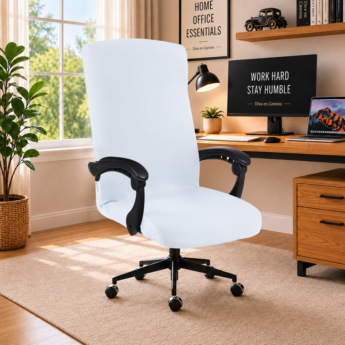Water Resistant Stretch Computer Office Chair Cover with Durable Zipper Universal Washable Removable Spandex Rotating Boss Chair Slipcovers Anti-dust Soft Desk Chair Seat Protector for Dogs Cats Pets