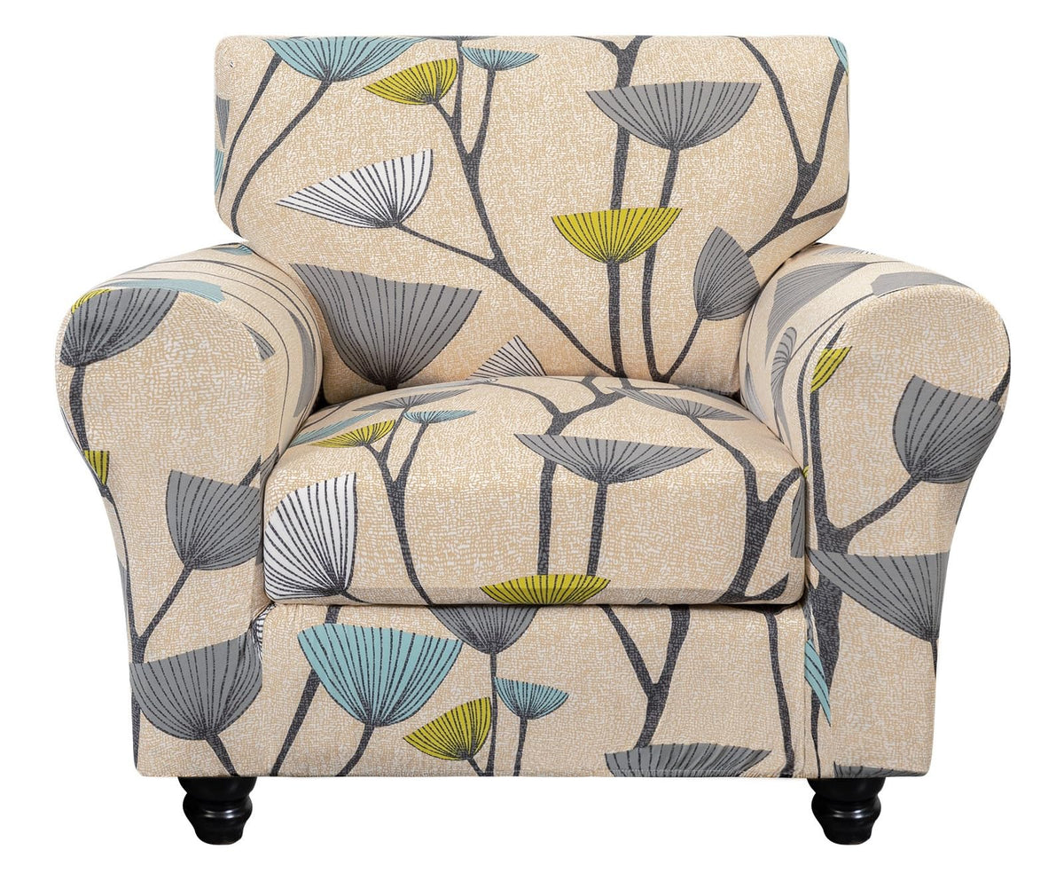 SearchI Stretch Sofa Cover Printed Couch Covers, Floral Pattern 2 Piece Armchair Slipcover with Separate Chair Cushion Cover, Washable Furniture Protector for Living Room(Armchair, Ball Flower)