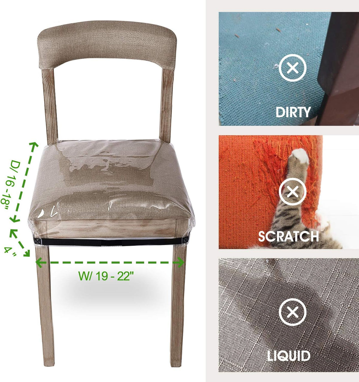 4 Pack Clear Plastic Dining Chair Covers, Reusable Thickened Soft PVC Seats Protectors, Double-Sided Adjustable Waterproof Chairs Slipcover