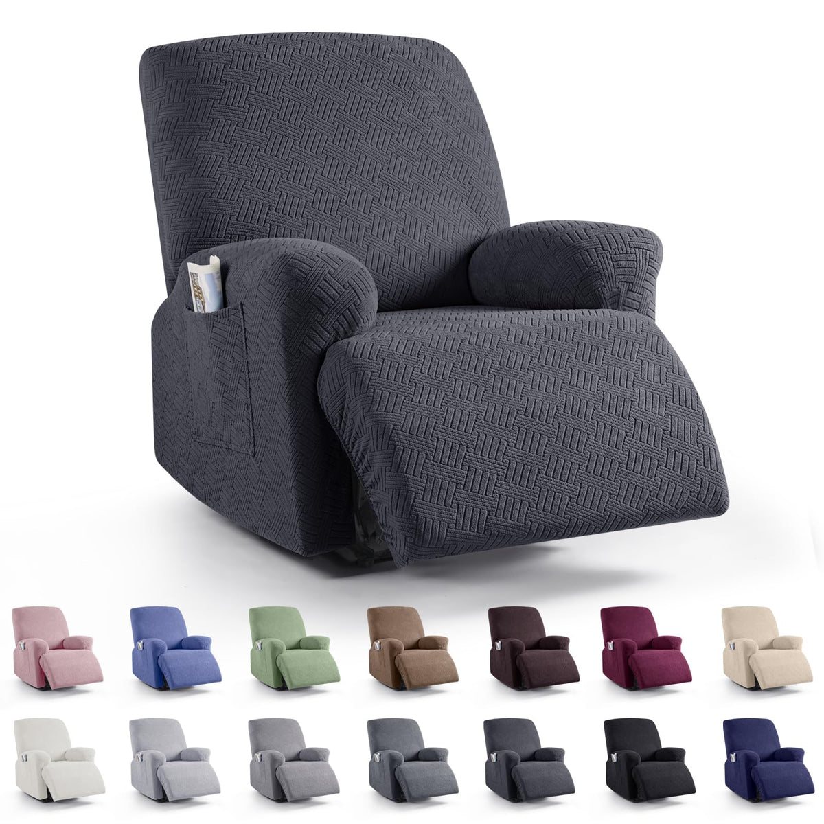 KinCam Recliner Chair Covers, Stretch Reclining Cover, Dark Gray