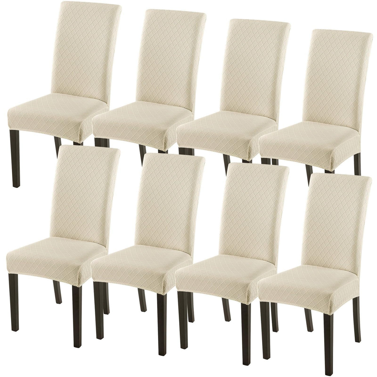 SearchI Dining Room Chair Covers Set of 6, Stretch Jacquard Parsons Chair Slipcovers Super Fit Removable Washable Kitchen Chair Protector Cover for Dining Room, Hotel, Ceremony (Beige Rhombus)