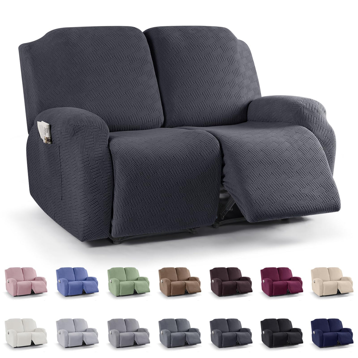KinCam Recliner Chair Covers, Stretch Reclining Cover, Dark Gray