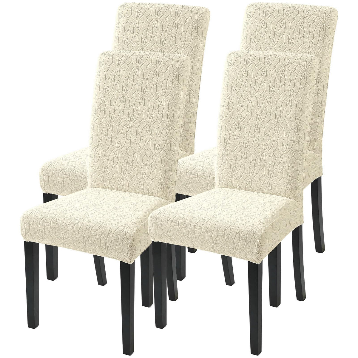 SearchI Chair Covers Slipcovers Set of 4, Spandex Super Fit Stretch Removable Washable Kitchen Parsons Protector for Dining Room,Hotel,Ceremony,Beige+Flowers