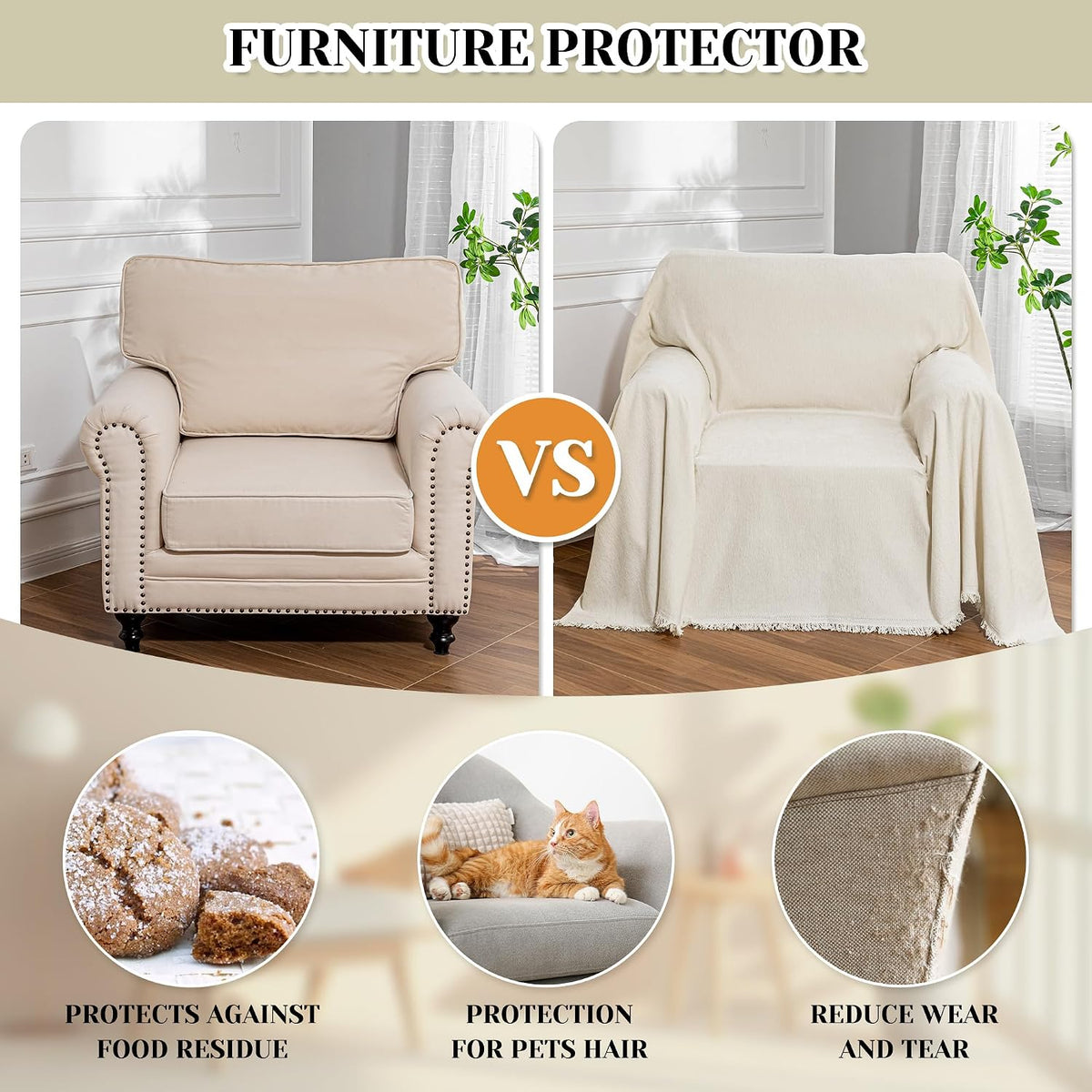 MEETSKY Oversized Chair Cover Washable Armchair Sofa Cover for Dog, Couch Protector for Sofa Single Cover, Small Couch Cover Sofa Throw Cover with Tassel, 71" x 91", Beige