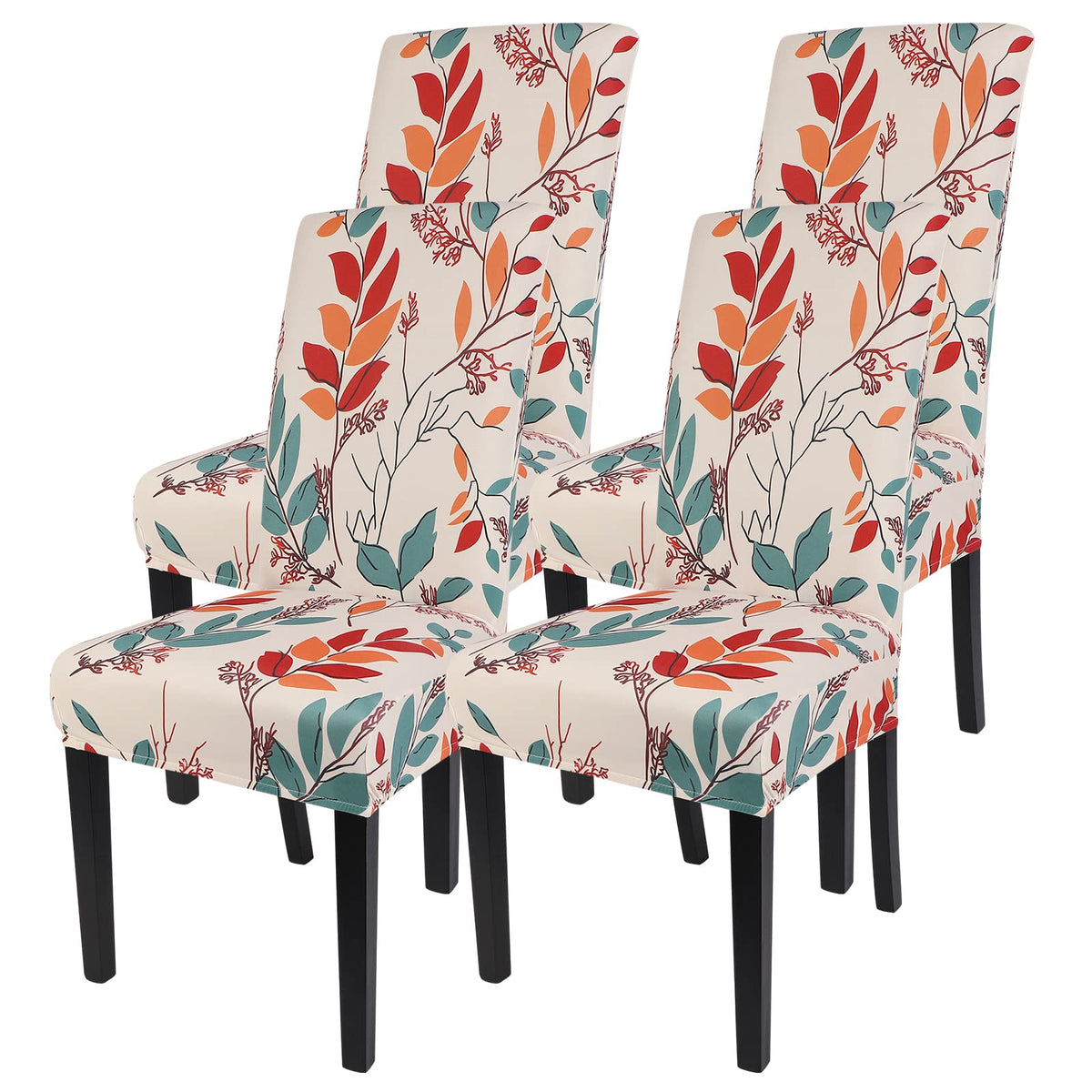 SearchI Chair Covers Slipcovers Set of 4, Spandex Super Fit Stretch Removable Washable Kitchen Parsons Protector for Dining Room,Hotel,Ceremony,Beige+Flowers