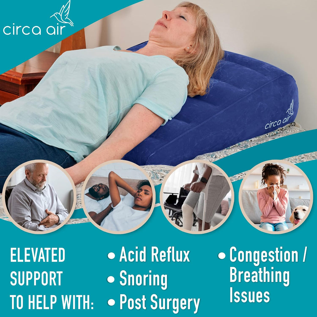 Circa Air Inflatable Wedge Pillow for Traveling – Travel Wedge Pillow for Sleeping. Extra Wide 27" Portable Bed Wedge Pillows for Sleep Apnea, Acid Reflux, Leg, Back and Knee Support, Blow up Wedge