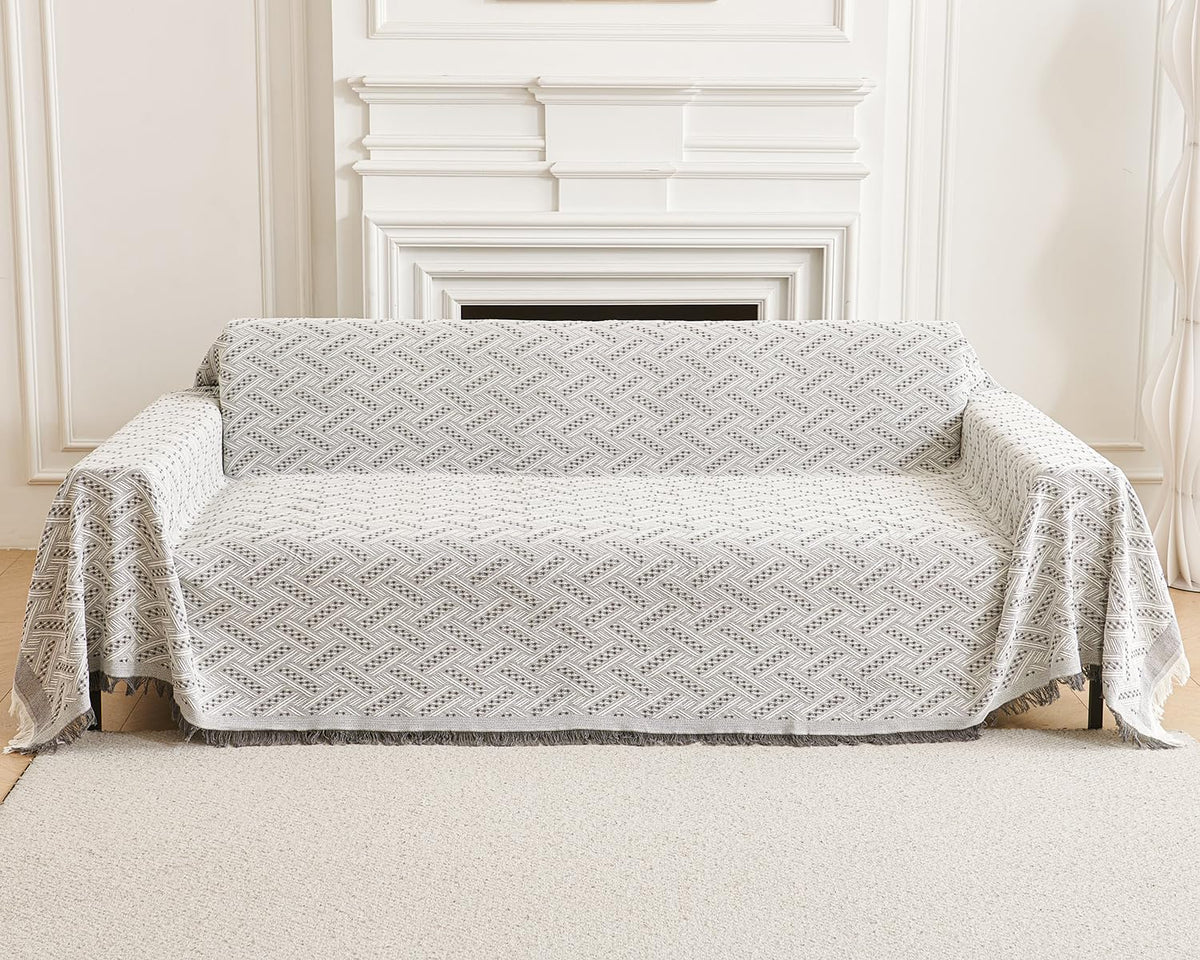 AIVIA Slipper Chair Cover Sheet Blanket, Reversible Anti Slip Throw Cushion Covers for Single Seat Chair Recliner Armchair Ottomans Furniture Decorations Protector Slipcover (White Khaki, 51"x71")