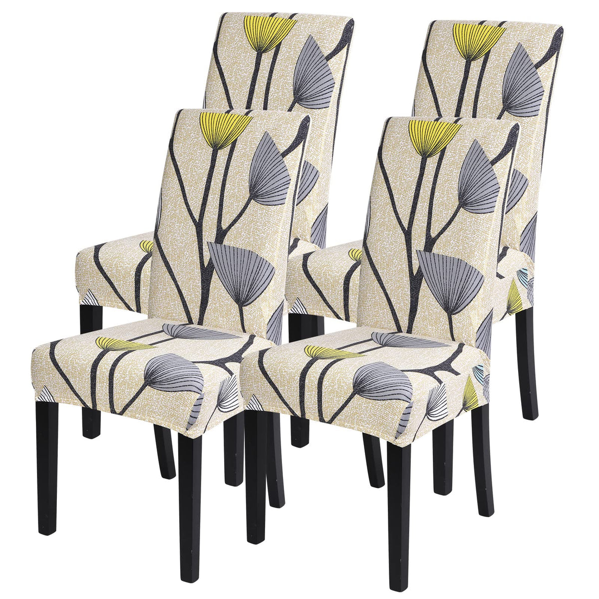 SearchI Dining Room Chair Covers Set of 6, Stretch Jacquard Parsons Chair Slipcovers Super Fit Removable Washable Kitchen Chair Protector Cover for Dining Room, Hotel, Ceremony (Beige Rhombus)