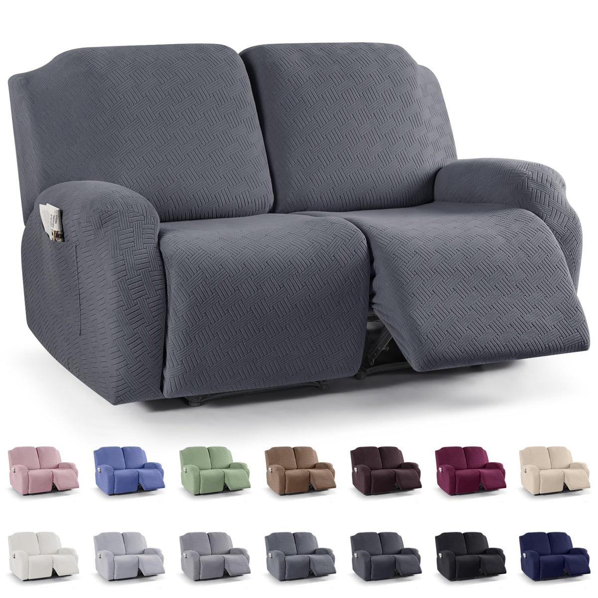KinCam Recliner Chair Covers, Stretch Reclining Cover, Dark Gray