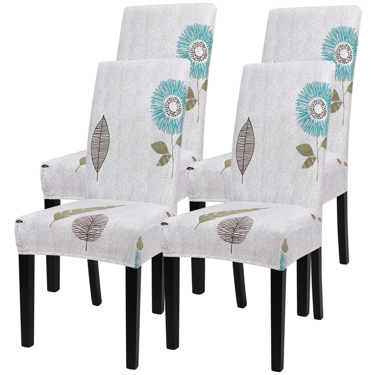 SearchI Chair Covers Slipcovers Set of 4, Spandex Super Fit Stretch Removable Washable Kitchen Parsons Protector for Dining Room,Hotel,Ceremony,Beige+Flowers