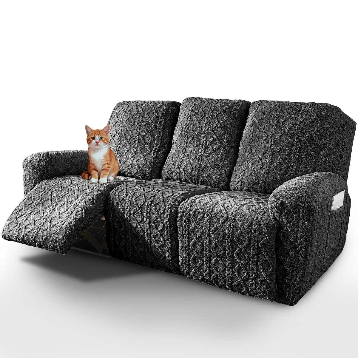 vctops 4 Pieces Recliner Chair Covers, Geometric Jacquard Plush Recliner Slipcovers Soft Fuzzy Sofa Couch Cover Anti-Slip Furniture Protector with Elastic Bottom for Kids Cats Dogs (Cream,1 Seat)