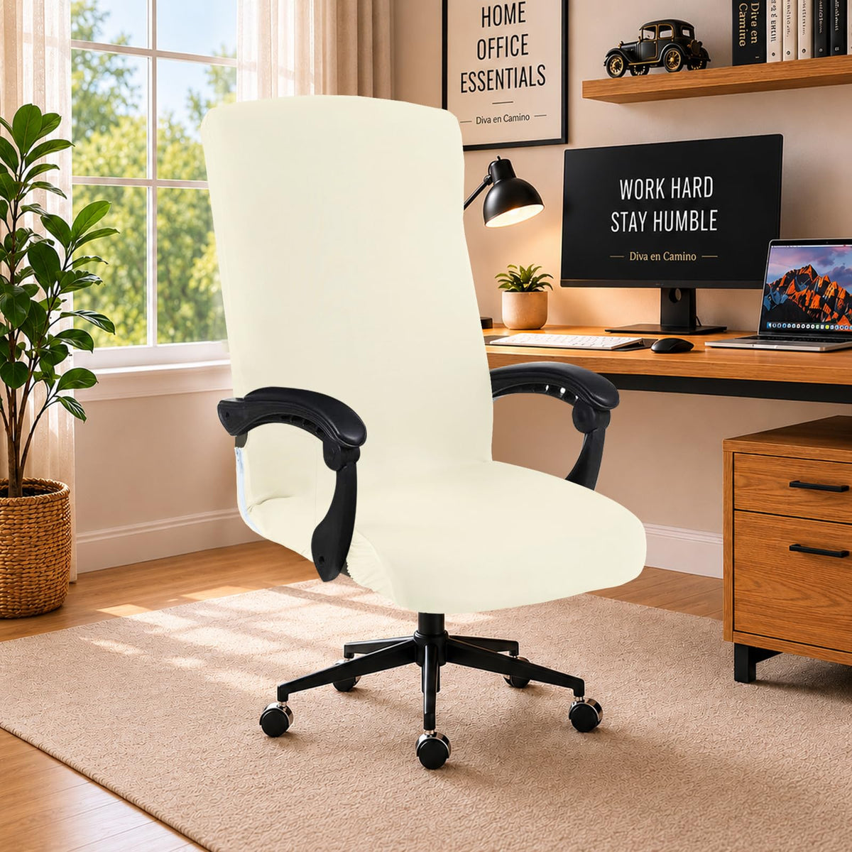 Water Resistant Stretch Computer Office Chair Cover with Durable Zipper Universal Washable Removable Spandex Rotating Boss Chair Slipcovers Anti-dust Soft Desk Chair Seat Protector for Dogs Cats Pets