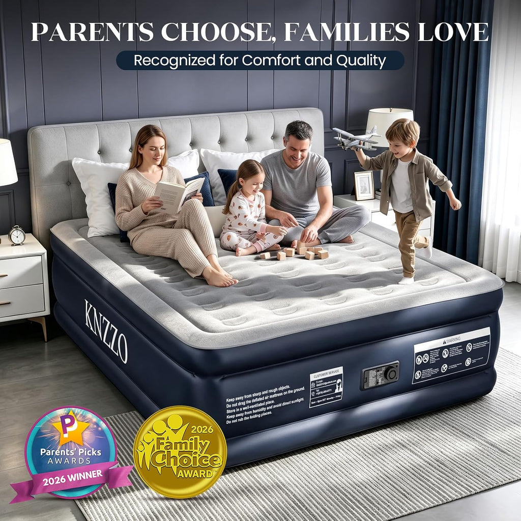KNZZO Queen Air Mattress with Built in Pump, 18 Inch Inflatable Bed, 800lb