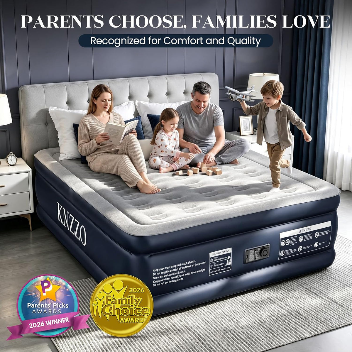 KNZZO Queen Air Mattress with Built in Pump, 18 Inch Inflatable Bed, 800lb
