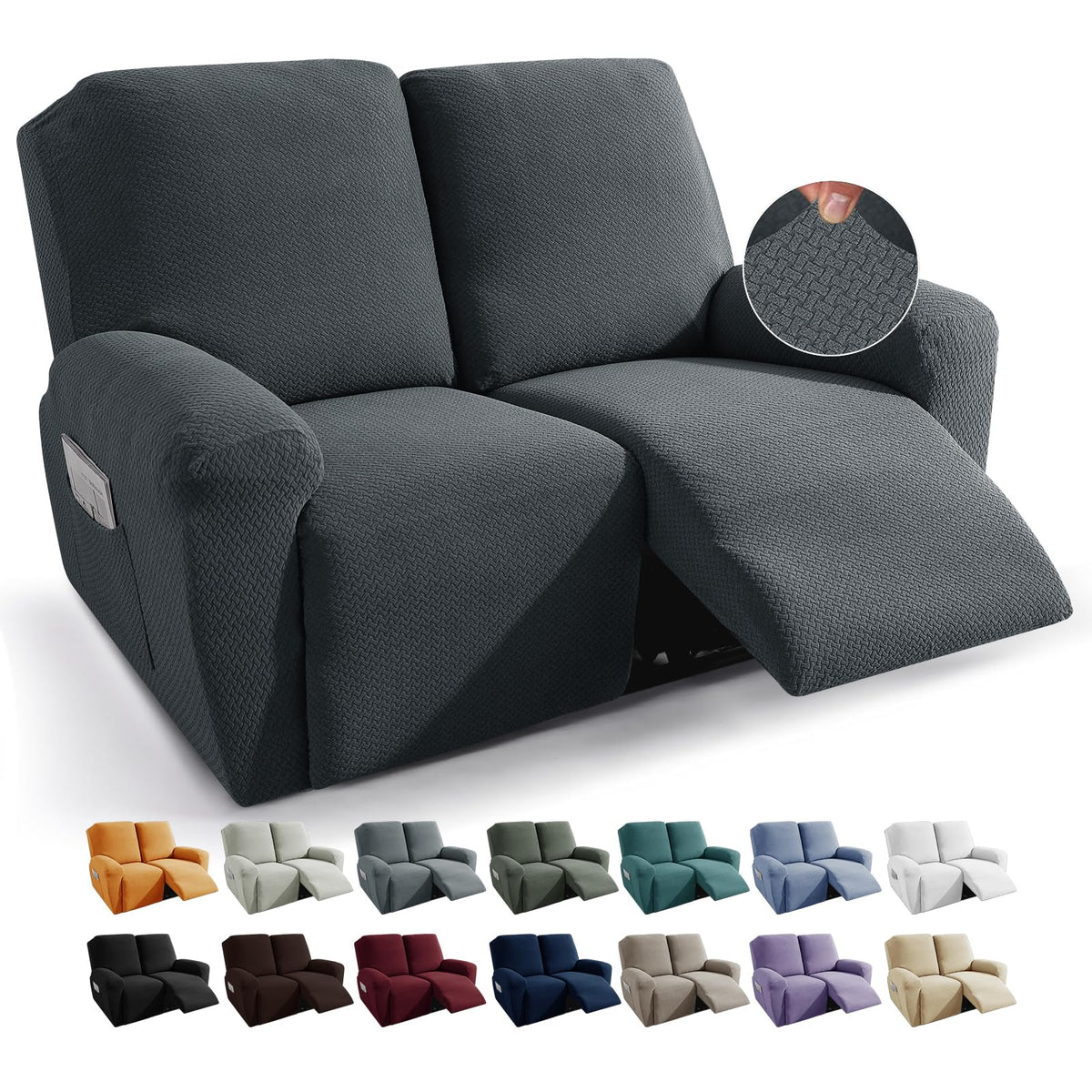 JIVINER 4-Piece Recliner Chair Covers Stretch Jacquard Chair Covers for Reclining Chair Recliner Slipcovers for Living Room Soft Recliner Protector with Pocket (Recliner,Dark Coffee)