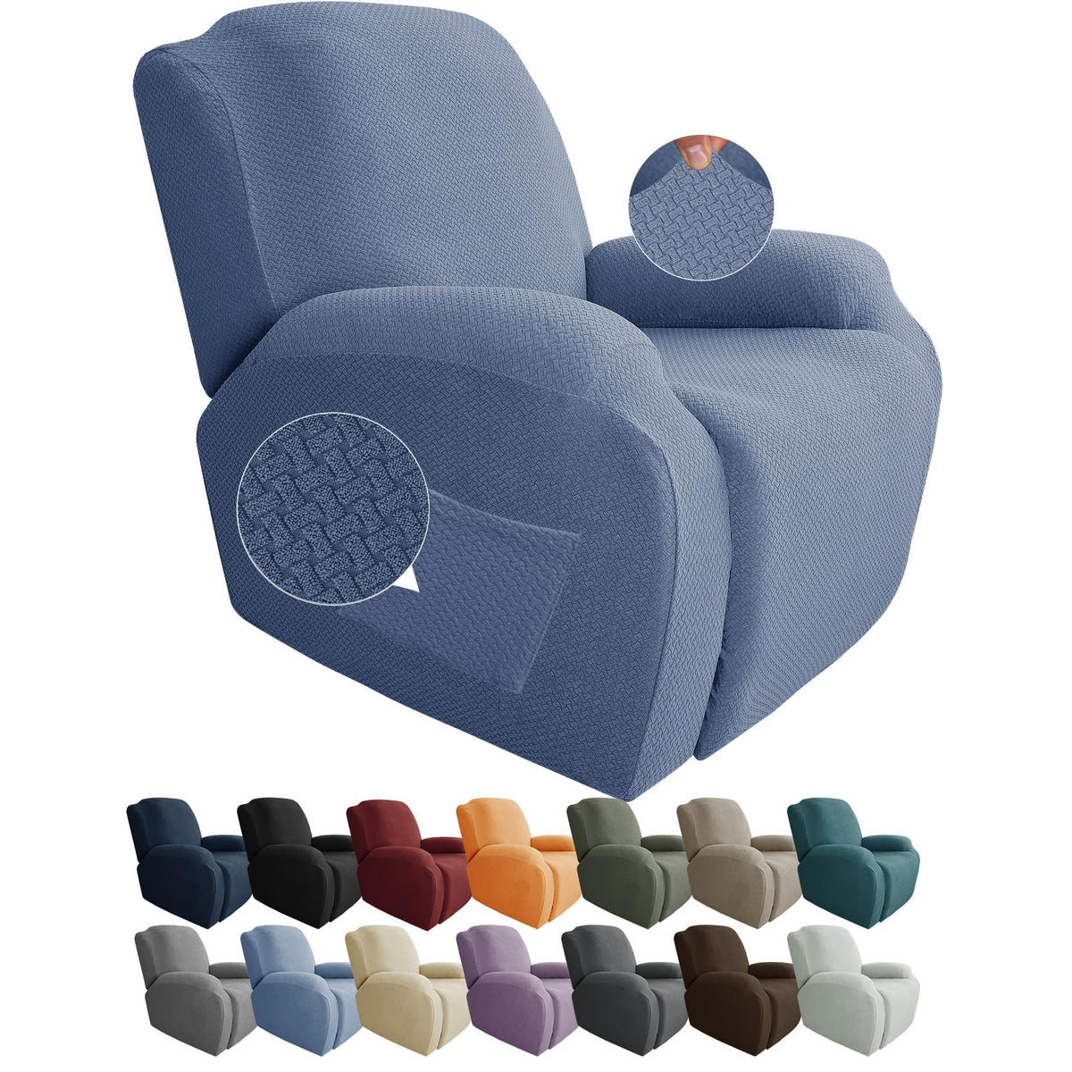 JIVINER 4-Piece Recliner Chair Covers Stretch Jacquard Chair Covers for Reclining Chair Recliner Slipcovers for Living Room Soft Recliner Protector with Pocket (Recliner,Dark Coffee)