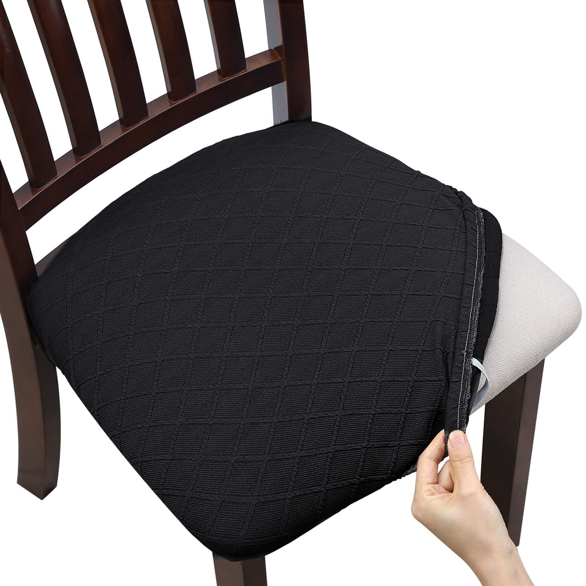 Fuloon Dining Chair Seat Covers Stretch Slipcovers, 6 Pack, Beige