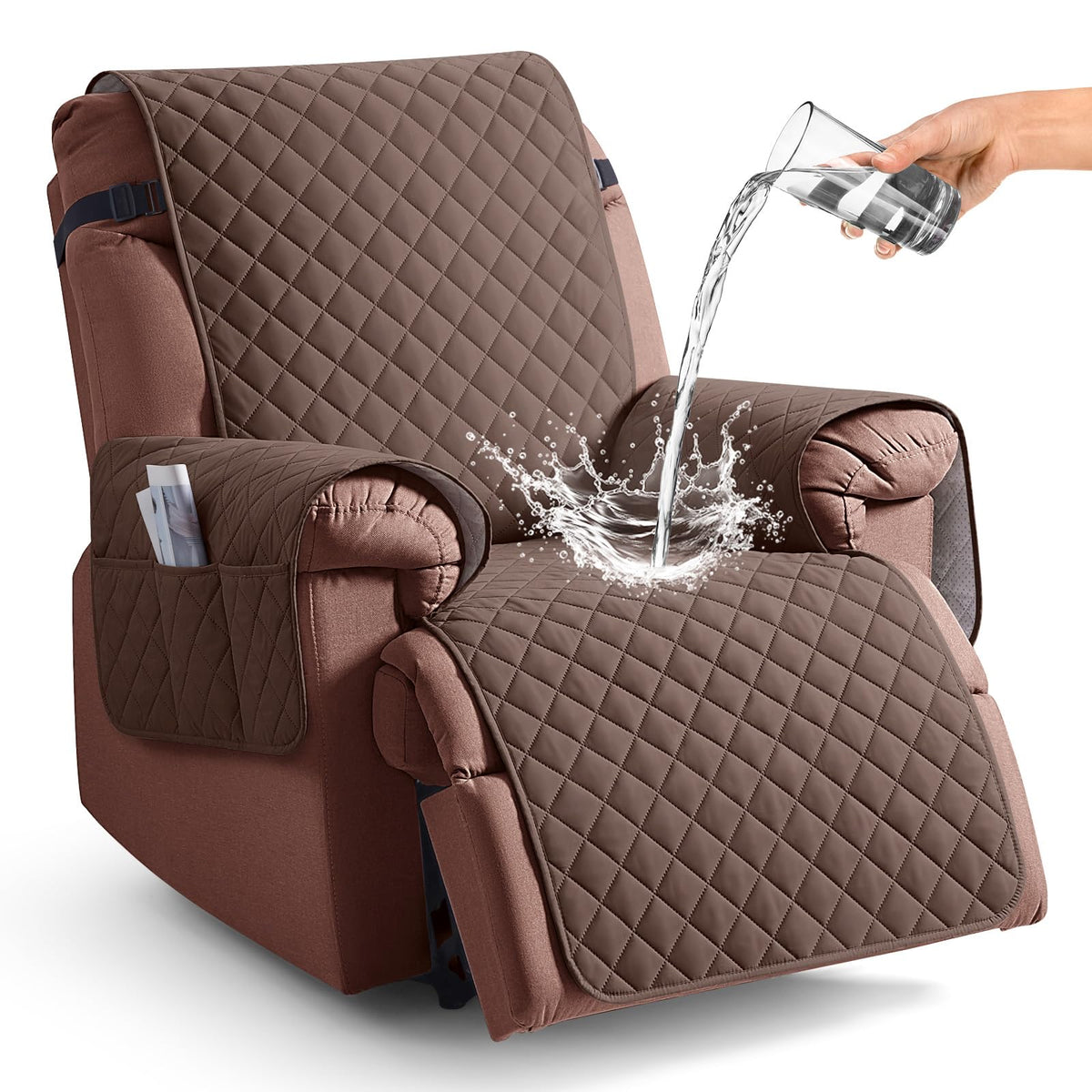 KinCam 100% Waterproof Recliner Chair Cover, Reclining Couch Covers for Pets, Dogs, Recliner Couch Slipcover Furniture Protector with Elastic Straps for Kids(23.6", Chocolate)