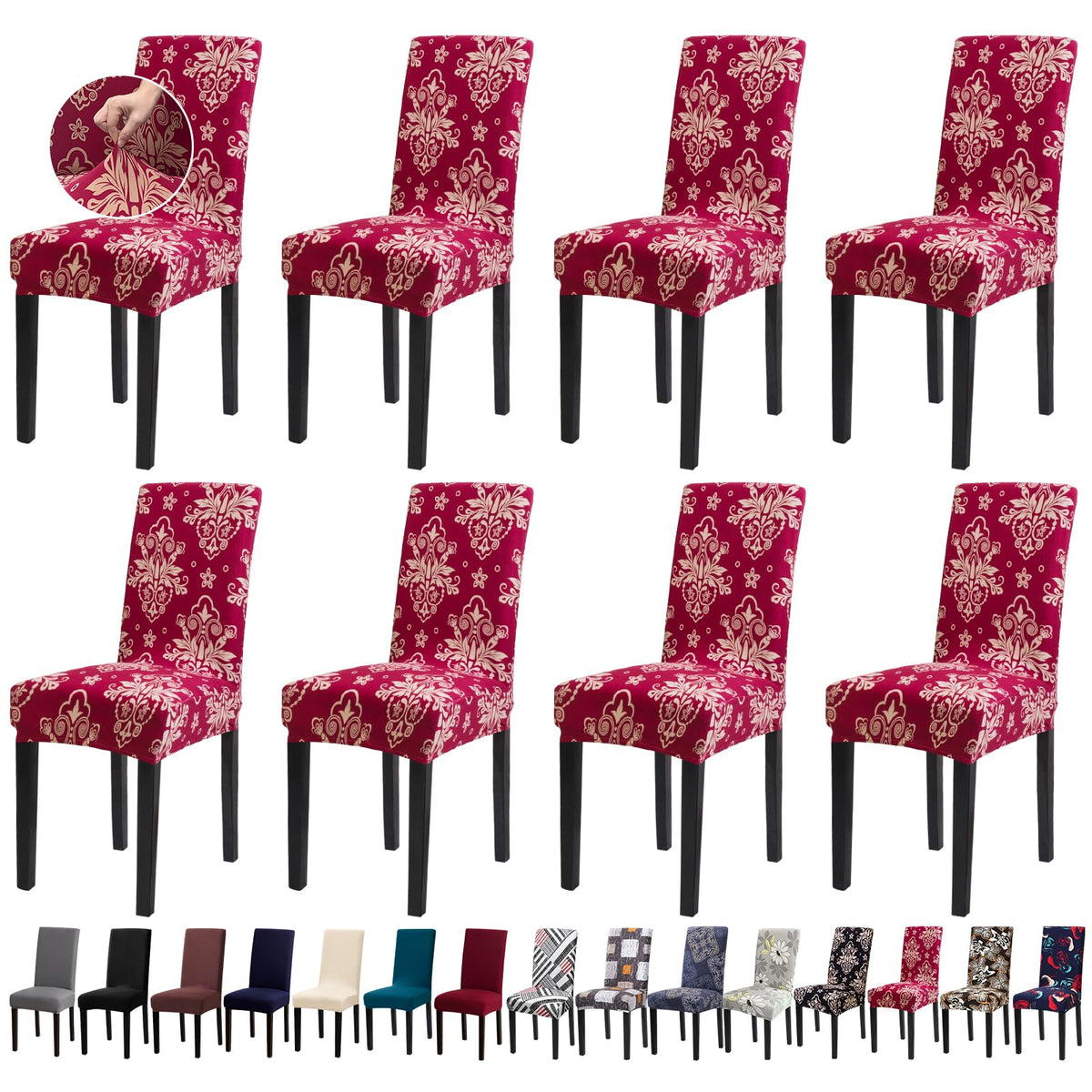 Chair Covers, Stretch Dining Room Chair Covers Set of 6, Removable Washable Dining Chair Slipcovers for Home, Hotel, Banquet