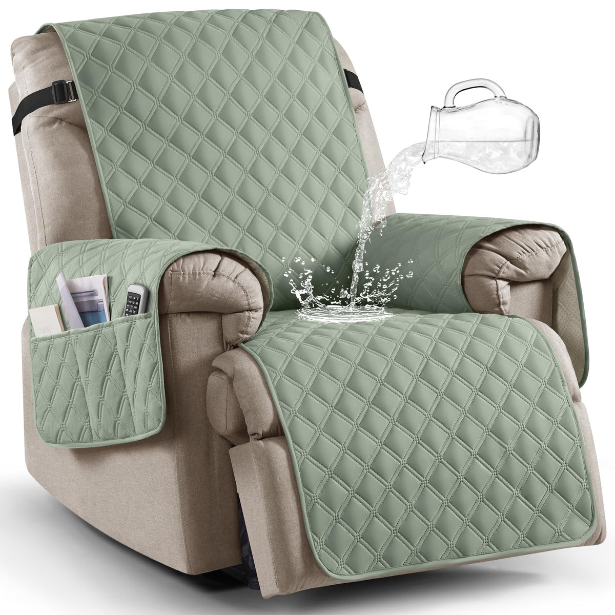 Ruaozz 100% Waterproof Recliner Chair Covers, Non-Slip Reclining Covers for Recliner Chair Washable Chair Cover, Recliner Covers with Pockets for Kids, Dogs, Pets (Chocolate, 23'')