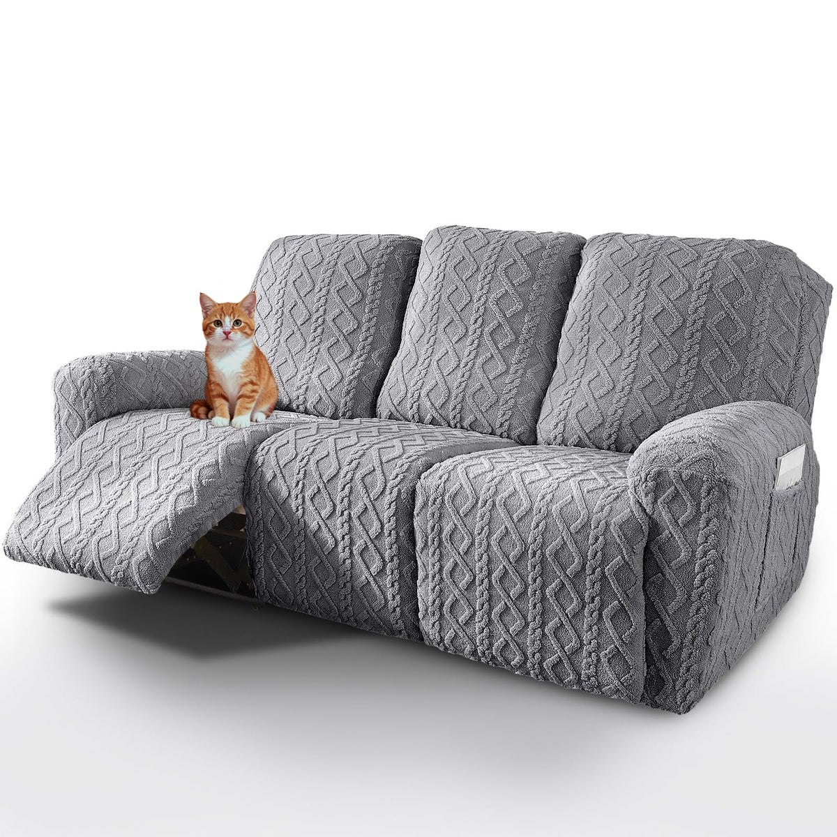 vctops 4 Pieces Recliner Chair Covers, Geometric Jacquard Plush Recliner Slipcovers Soft Fuzzy Sofa Couch Cover Anti-Slip Furniture Protector with Elastic Bottom for Kids Cats Dogs (Cream,1 Seat)