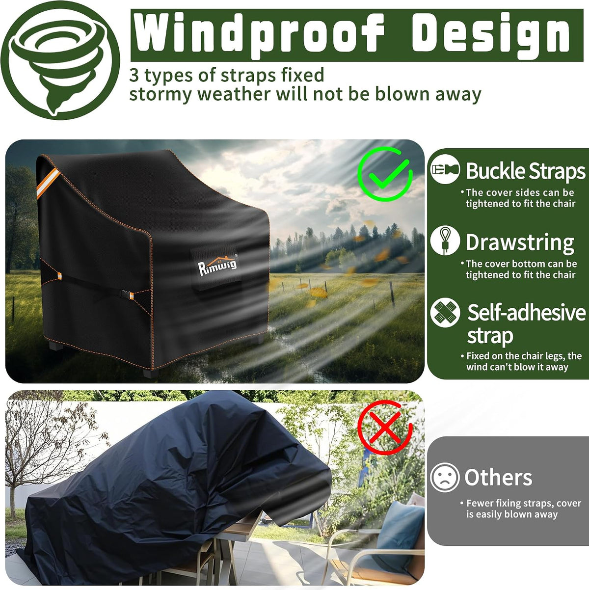 Patio Chair Covers 2 Pack, Waterproof Outdoor Furniture Covers, Heavy Duty Wicker Swivel Chair Covers for Garden Lawn 32" W x 37" D x 36" H