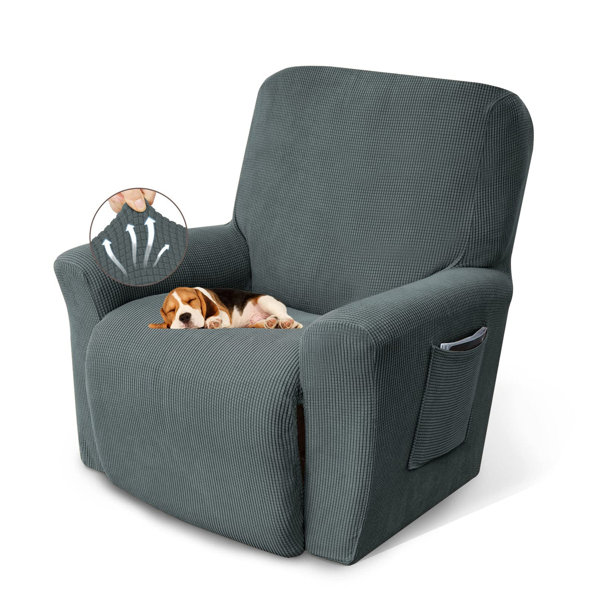 KEKUOU Recliner Chair Covers, 1-Piece Lazy Boy Recliner Covers, Navy Blue