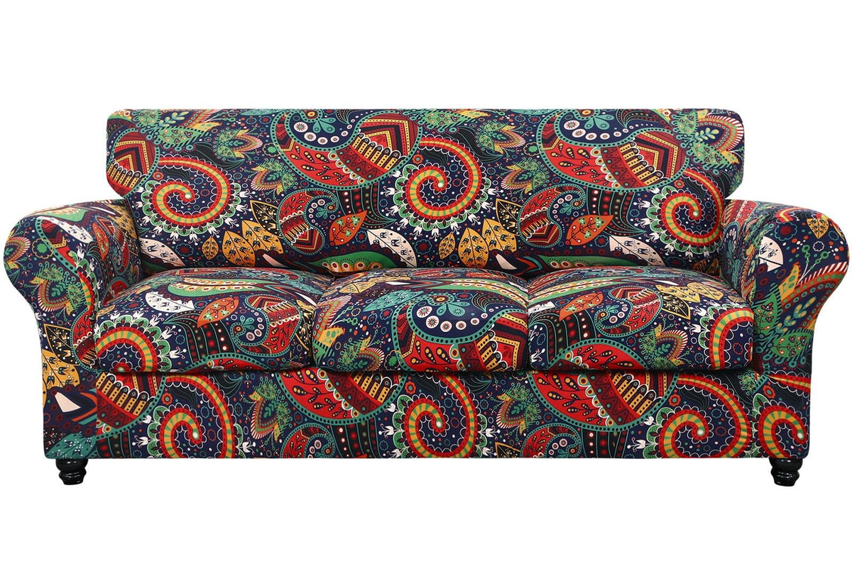 SearchI Stretch Sofa Cover Printed Couch Covers, Floral Pattern 2 Piece Armchair Slipcover with Separate Chair Cushion Cover, Washable Furniture Protector for Living Room(Armchair, Ball Flower)