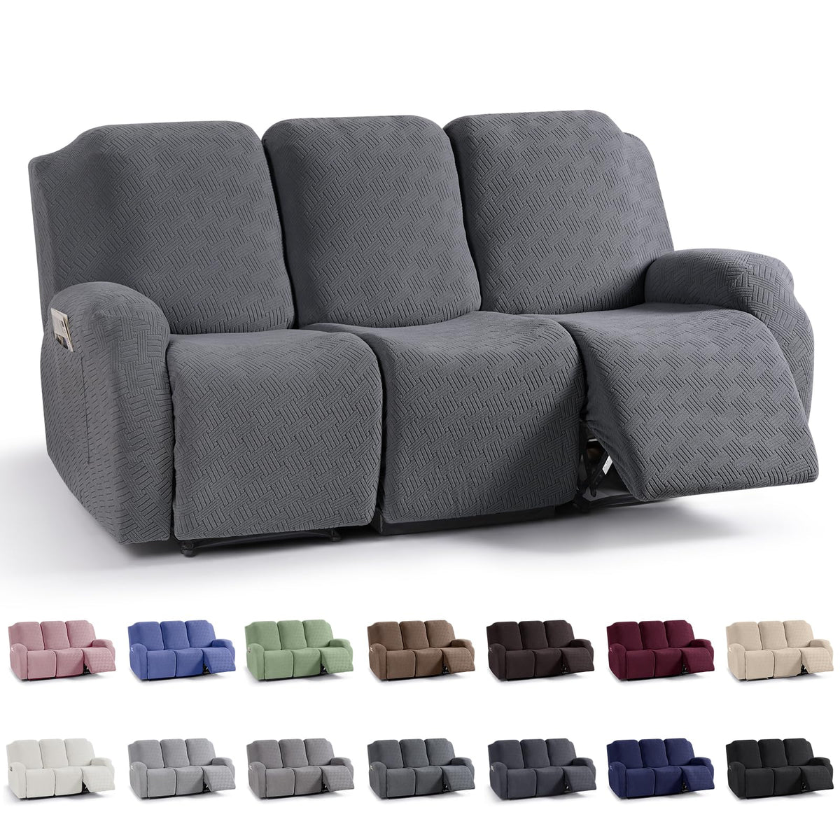 KinCam Recliner Chair Covers, Stretch Reclining Cover, Dark Gray